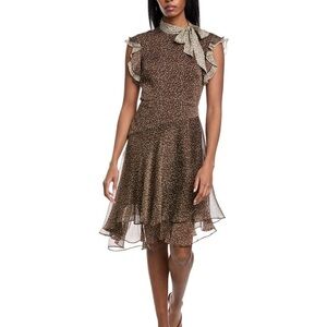 Mikael Aghal asymmetrical ruffled leopard print crepon scarf dress